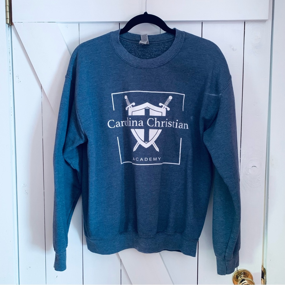 Distressed Bleach Dyed Heather Blue Crew Neck Sweatshirt Carolina Chrisitan